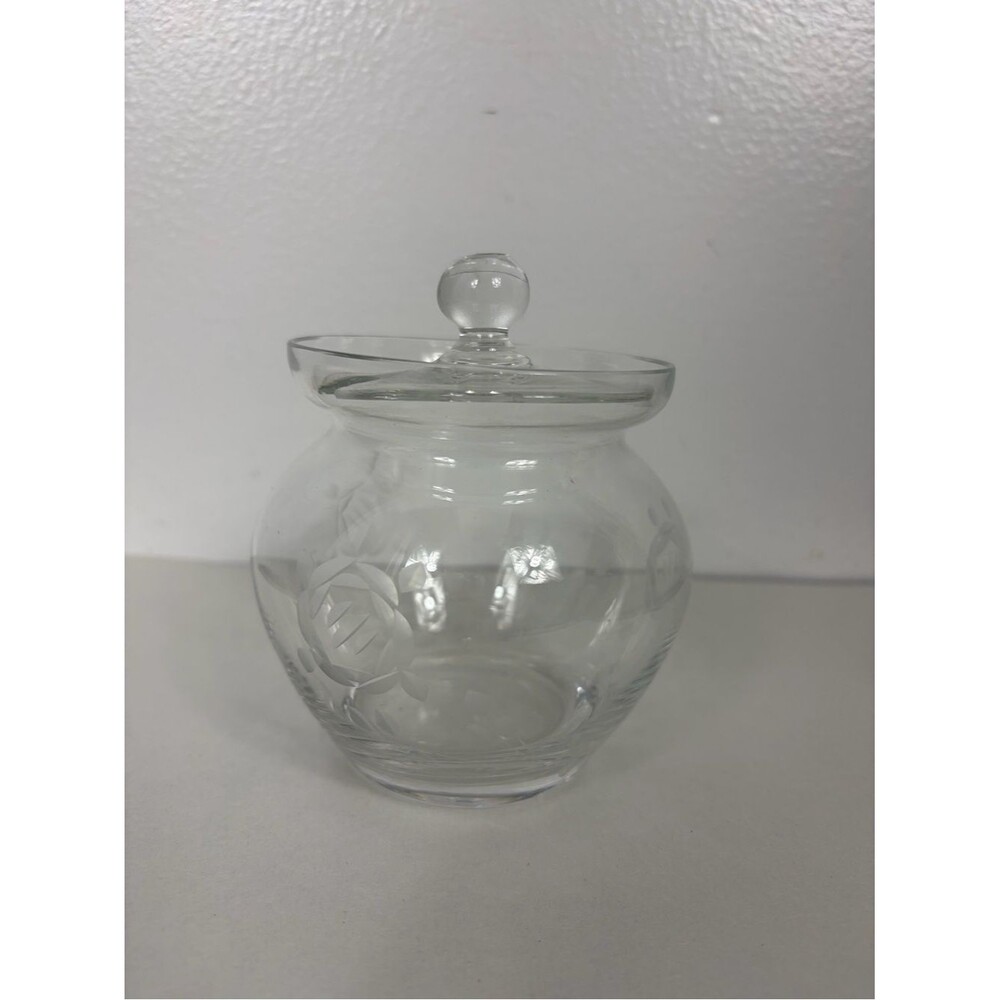Clear Etched Glass Jar with Lid sugar/honey